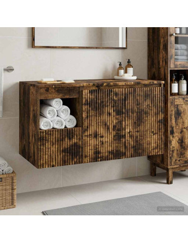 Set di mobili per il bagno 2 pz Rovere Fumo