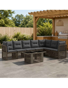 Set Divano da Giardino 8 pz Grigio polyrattan