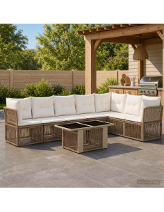 Set Divano da Giardino 8 pz Beige polyrattan