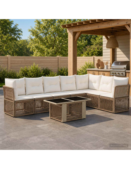 Set Divano da Giardino 8 pz Beige polyrattan