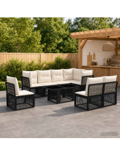 Set Divano da Giardino 9 pz Nero polyrattan