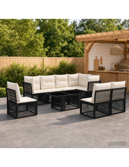 Set Divano da Giardino 9 pz Nero polyrattan