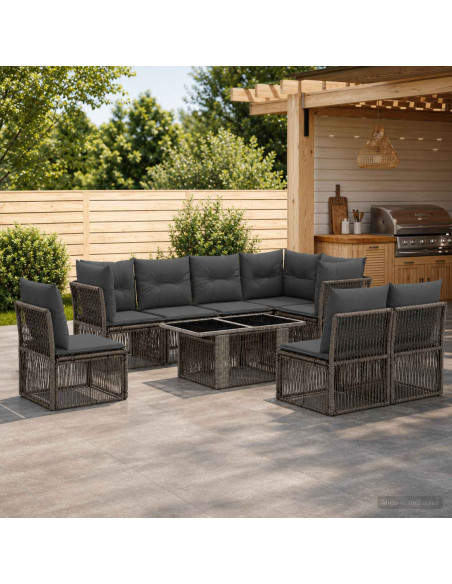 Set Divano da Giardino 9 pz Grigio polyrattan