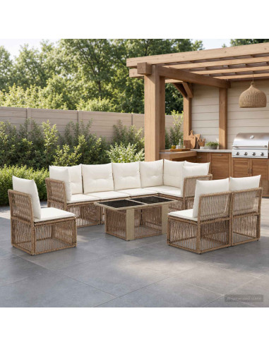 Set Divano da Giardino 9 pz Beige polyrattan