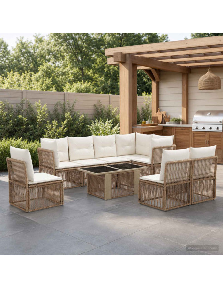 Set Divano da Giardino 9 pz Beige polyrattan