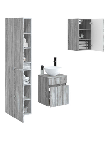 Set di mobili per il bagno 3 pz Sonoma grigio