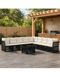 Set Divano da Giardino 10 pz Nero polyrattan