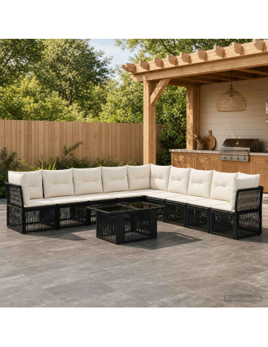 Set Divano da Giardino 10 pz Nero polyrattan