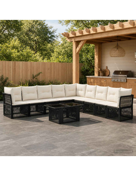 Set Divano da Giardino 10 pz Nero polyrattan