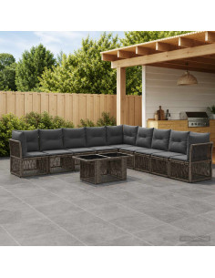 Set Divano da Giardino 10 pz Grigio polyrattan