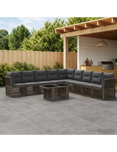 Set Divano da Giardino 10 pz Grigio polyrattan
