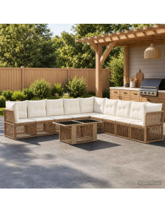 Set Divano da Giardino 10 pz Beige polyrattan
