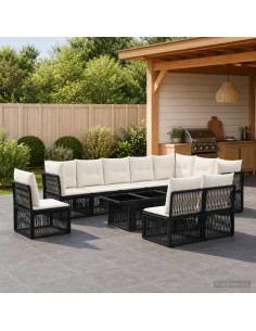 Set Divano da Giardino 11 pz Nero polyrattan