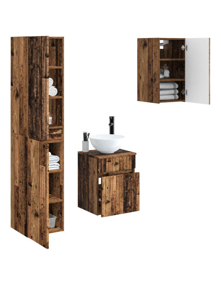 Set di mobili per il bagno 3 pz Legno antico 33 x 34,5 x 160 cm