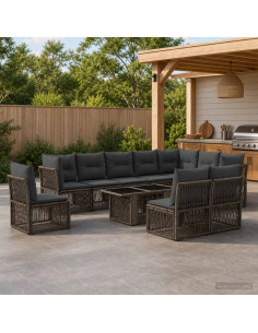 Set Divano da Giardino 11 pz Grigio polyrattan