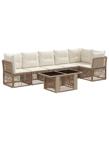 Set Divano da Giardino 7 pz Beige polyrattan
