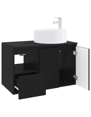 Set di mobili per il bagno 2 pz Nero Legno ingegnerizzato