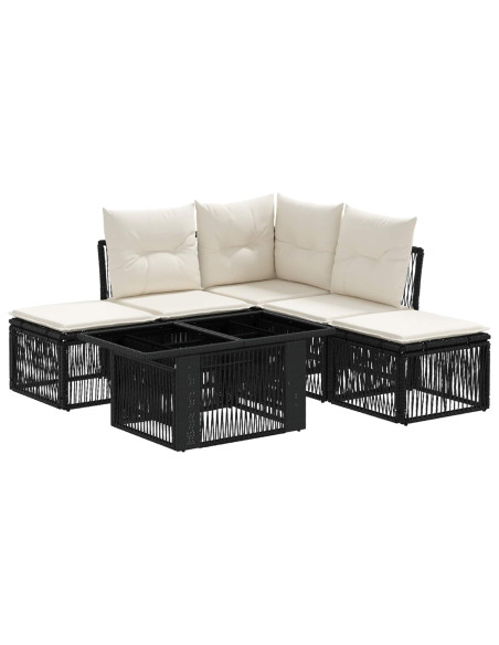 Set Divano da Giardino 6 pz Nero polyrattan
