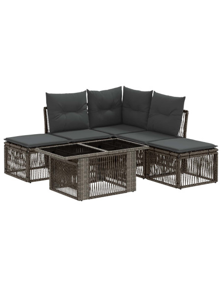 Set Divano da Giardino 6 pz Grigio polyrattan