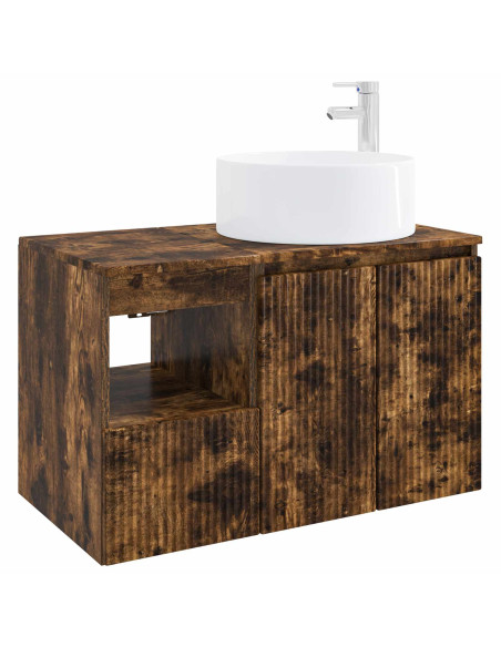 Set di mobili per il bagno 2 pz Rovere Fumo
