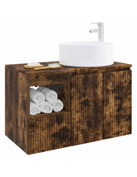 Set di mobili per il bagno 2 pz Rovere Fumo
