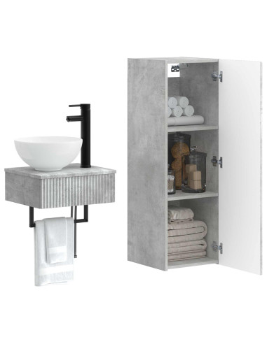 Set di mobili per il bagno 2 pz Grigio Cemento