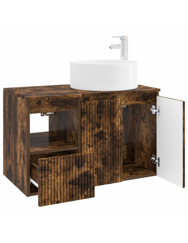 Set di mobili per il bagno 2 pz Rovere Fumo