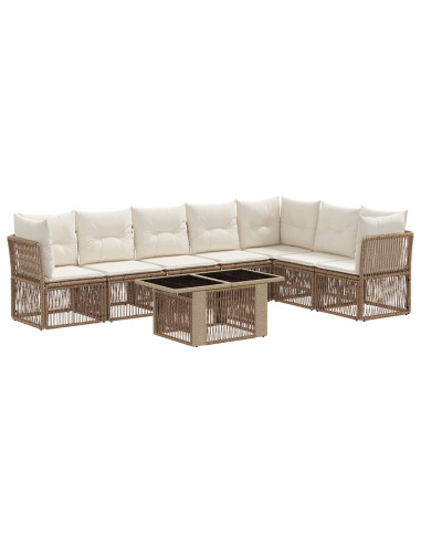 Set Divano da Giardino 8 pz Beige polyrattan