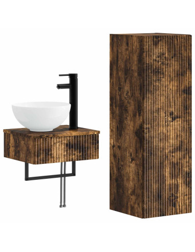 Set di mobili per il bagno 2 pz Rovere Fumo 33 x 34,5 x 100 cm