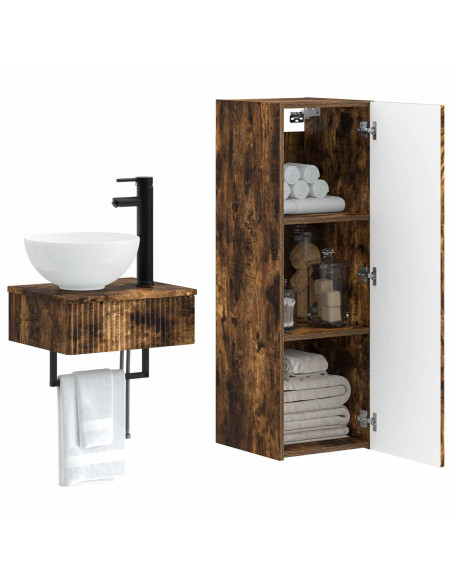 Set di mobili per il bagno 2 pz Rovere Fumo 33 x 34,5 x 100 cm