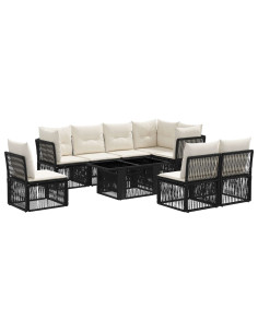 Set Divano da Giardino 9 pz Nero polyrattan 2