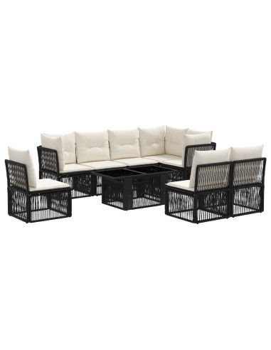 Set Divano da Giardino 9 pz Nero polyrattan