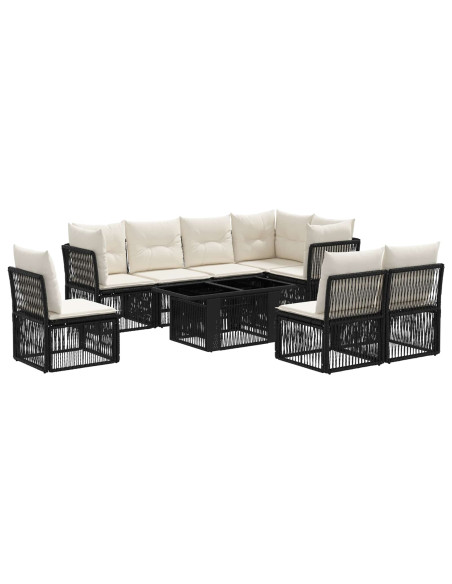 Set Divano da Giardino 9 pz Nero polyrattan
