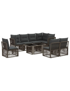 Set Divano da Giardino 9 pz Grigio polyrattan 2