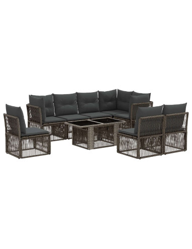 Set Divano da Giardino 9 pz Grigio polyrattan