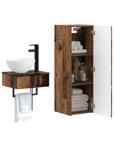 Set di mobili per il bagno 2 pz Legno antico 33 x 34,5 x 100 cm