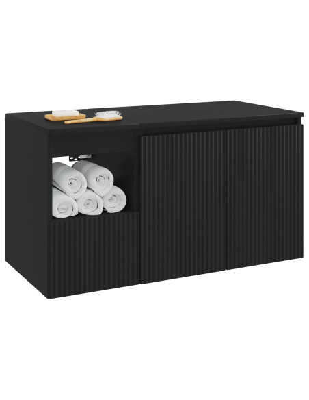 Set di mobili per il bagno 2 pz Nero Legno ingegnerizzato