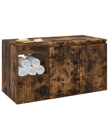 Set di mobili per il bagno 2 pz Rovere Fumo