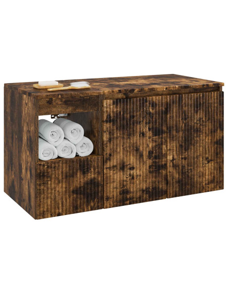 Set di mobili per il bagno 2 pz Rovere Fumo