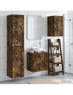 Set di mobili per il bagno 3 pz Rovere Fumo 33 x 34,5 x 160 cm