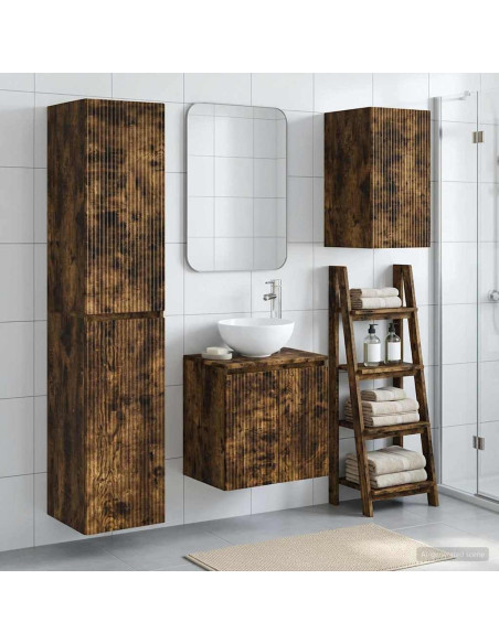Set di mobili per il bagno 3 pz Rovere Fumo 33 x 34,5 x 160 cm
