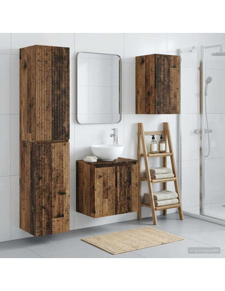 Set di mobili per il bagno 3 pz Legno antico 33 x 34,5 x 160 cm