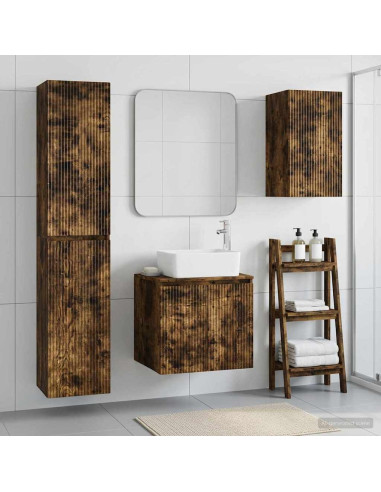 Set di mobili per il bagno 3 pz Rovere Fumo 33 x 34,5 x 160 cm