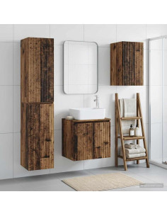 Set di mobili per il bagno 3 pz Legno antico 33 x 34,5 x 160 cm
