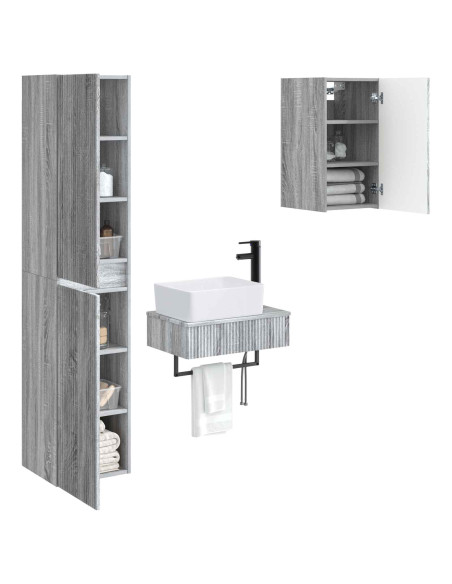 Set di mobili per il bagno 3 pz Sonoma grigio