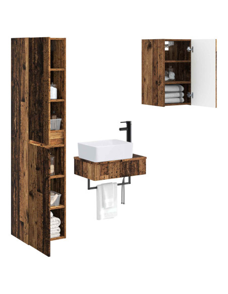Set di mobili per il bagno 3 pz Legno antico 33 x 34,5 x 160 cm