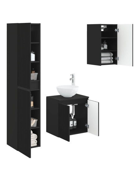 Set di mobili per il bagno 3 pz Nero 33 x 34,5 x 160 cm