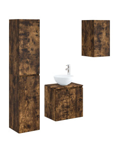 Set di mobili per il bagno 3 pz Rovere Fumo 33 x 34,5 x 160 cm 2