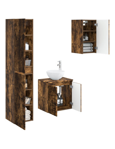 Set di mobili per il bagno 3 pz Rovere Fumo 33 x 34,5 x 160 cm