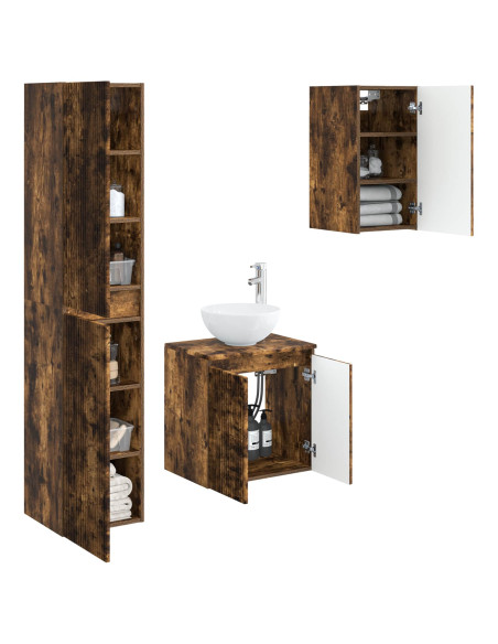 Set di mobili per il bagno 3 pz Rovere Fumo 33 x 34,5 x 160 cm